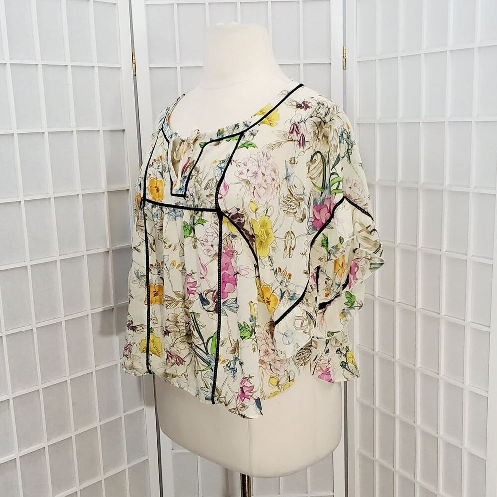 H&M Women’s Semi Sheer Floral Flutter Sleeves Blouse Top Shirt Blouse Size: 4 - Picture 2 of 6